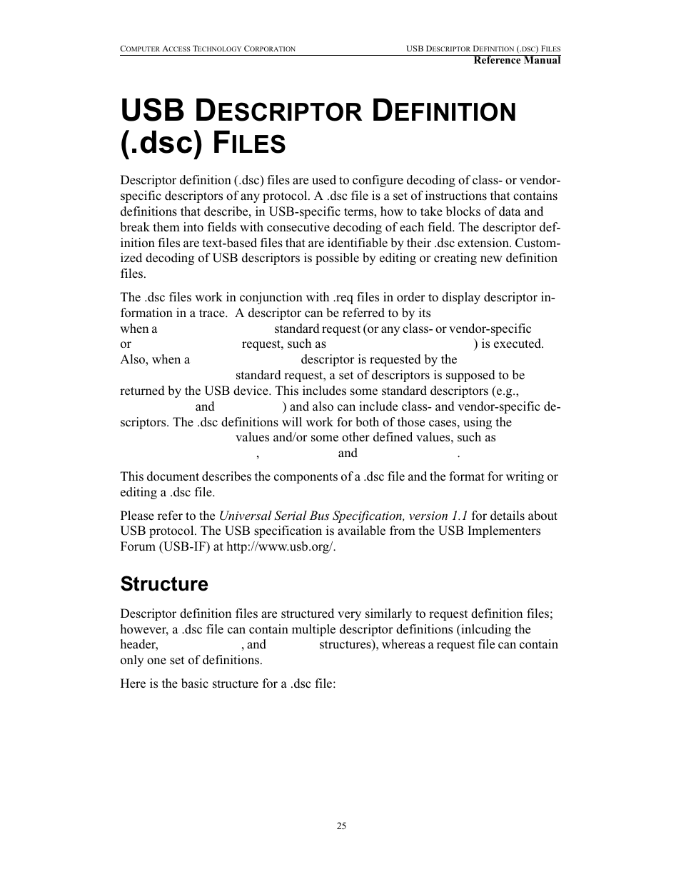 Usb descriptor definition (.dsc) files, Structure, Usb d | Dsc) f, Escriptor, Efinition, Iles | Teledyne LeCroy USB Chief - File Based Decode Manual User Manual | Page 29 / 36