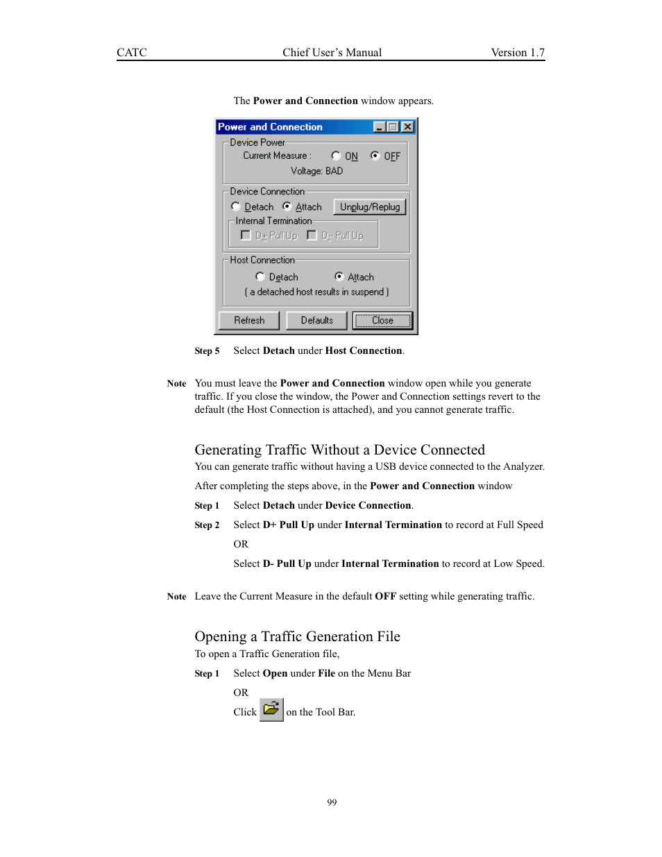 Generating traffic without a device connected, Opening a traffic generation file | Teledyne LeCroy USB Chief - Users Manual User Manual | Page 107 / 133