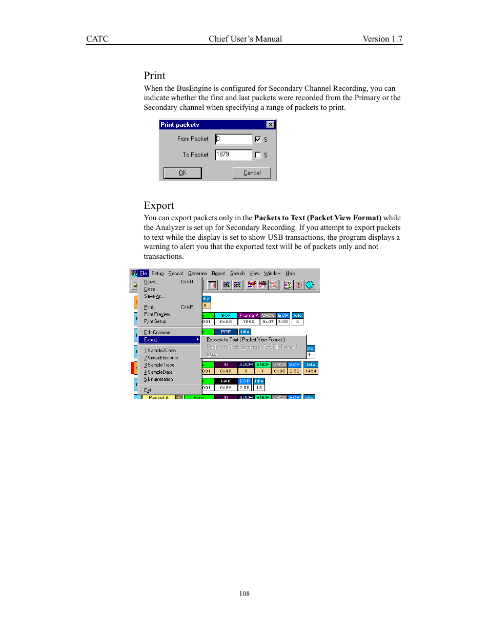 Print, Export, Print export | Teledyne LeCroy USB Chief - Users Manual User Manual | Page 116 / 133