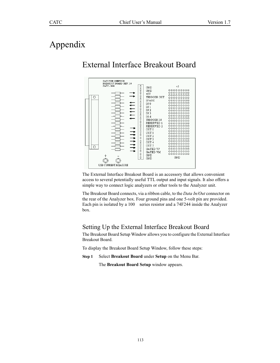 Appendix, External interface breakout board, Setting up the external interface breakout board | Teledyne LeCroy USB Chief - Users Manual User Manual | Page 121 / 133