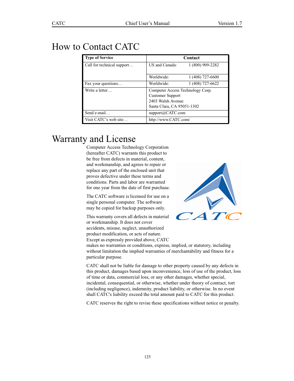 How to contact catc, Warranty and license, How to contact catc warranty and license | Teledyne LeCroy USB Chief - Users Manual User Manual | Page 133 / 133