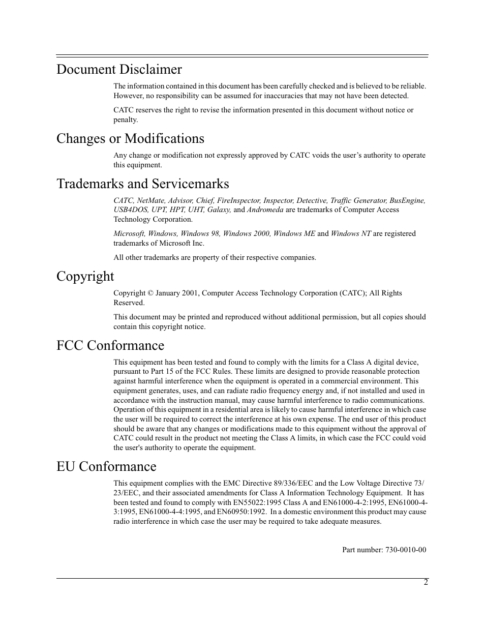 Document disclaimer, Changes or modifications, Trademarks and servicemarks | Copyright, Fcc conformance, Eu conformance | Teledyne LeCroy USB Chief - Users Manual User Manual | Page 2 / 133