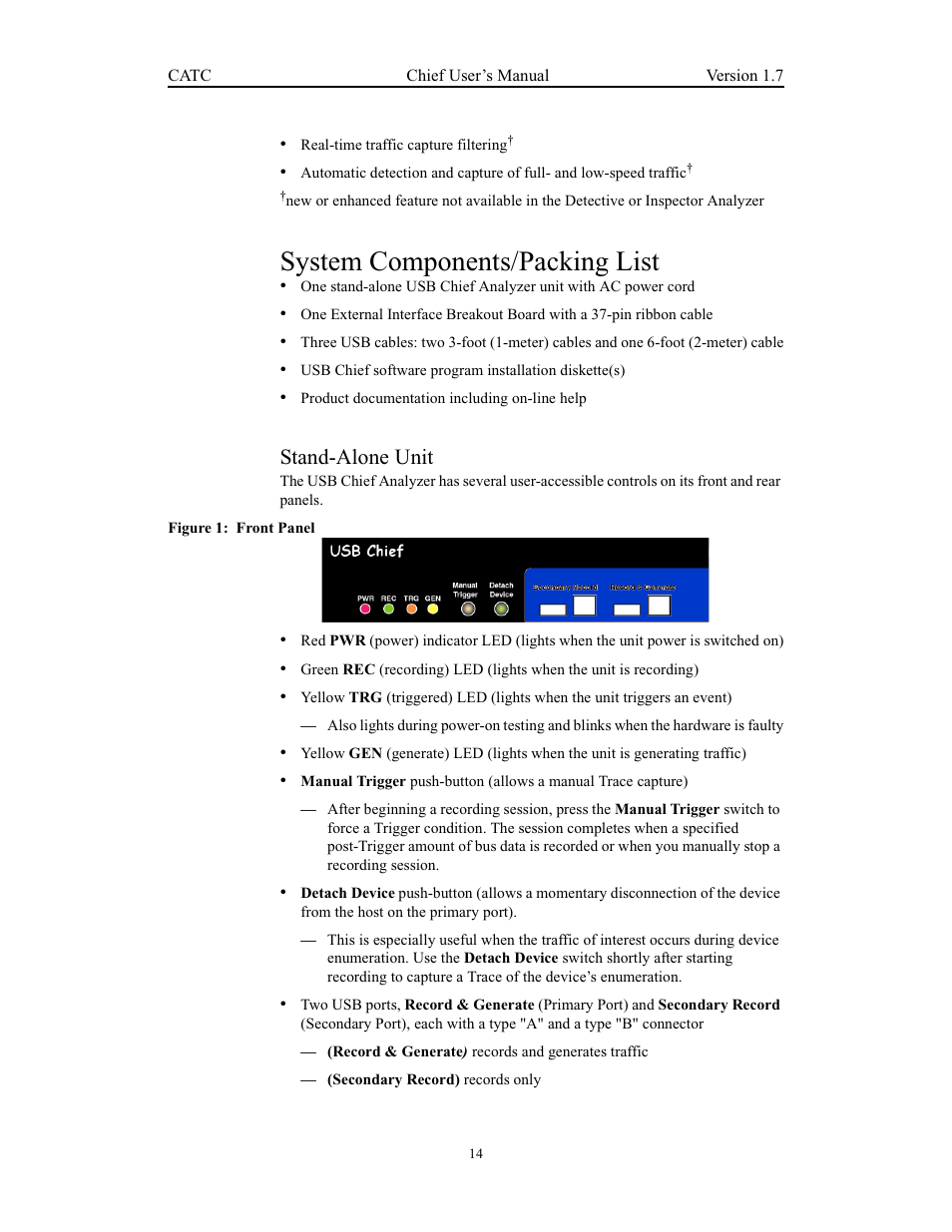 System components/packing list, Stand-alone unit | Teledyne LeCroy USB Chief - Users Manual User Manual | Page 22 / 133