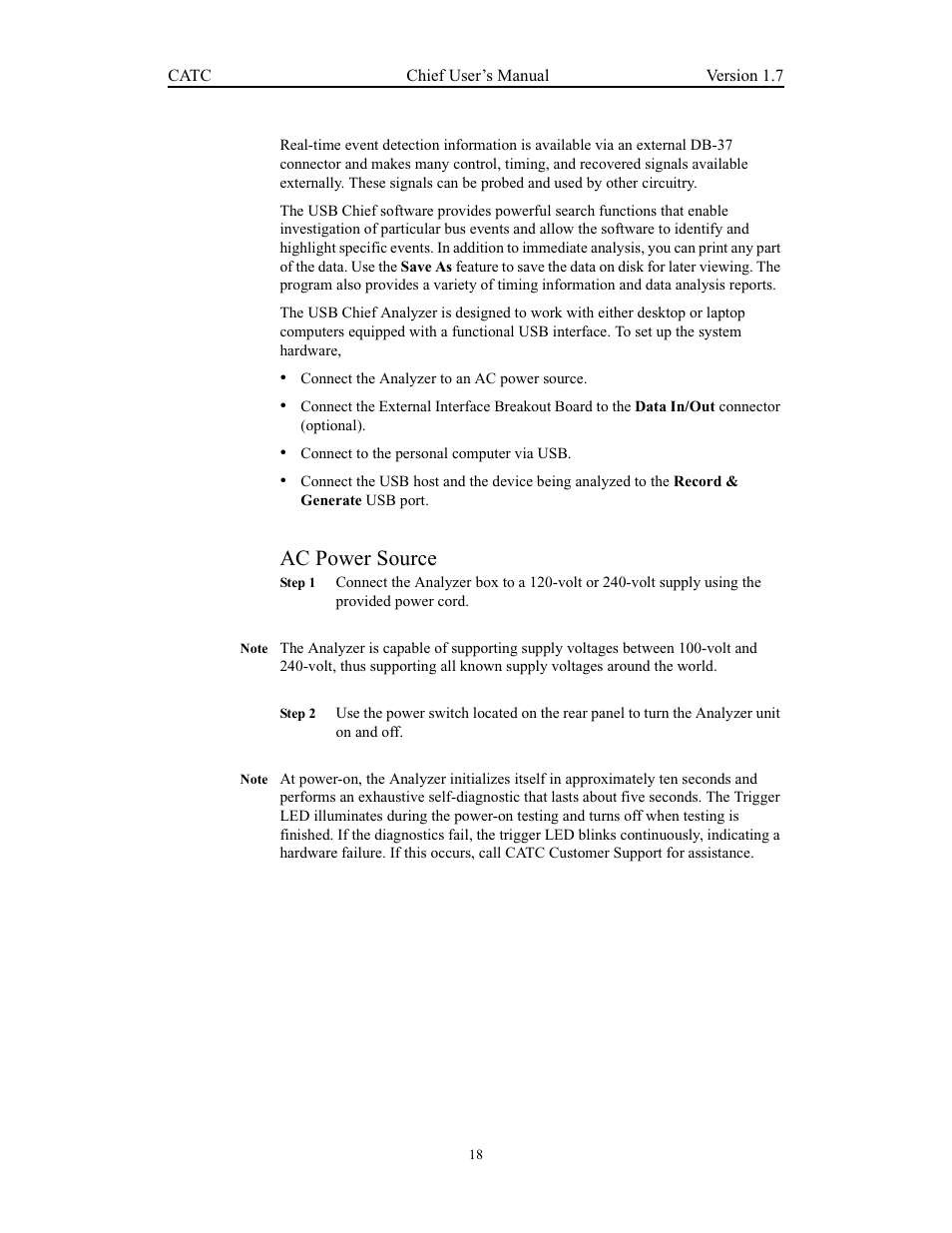 Ac power source | Teledyne LeCroy USB Chief - Users Manual User Manual | Page 26 / 133