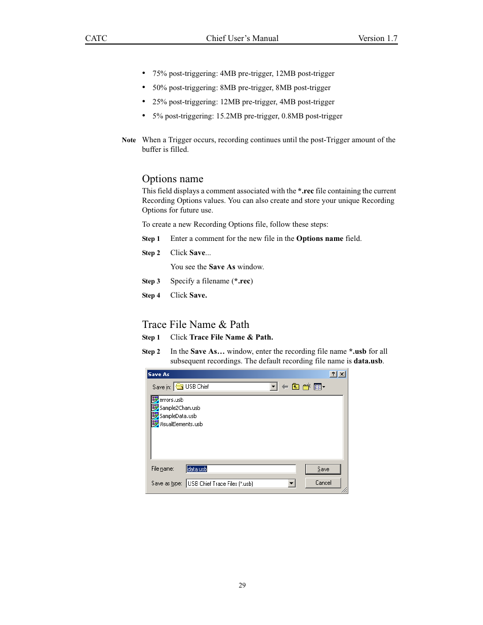 Options name, Trace file name & path, Switch to transactions view | Teledyne LeCroy USB Chief - Users Manual User Manual | Page 37 / 133