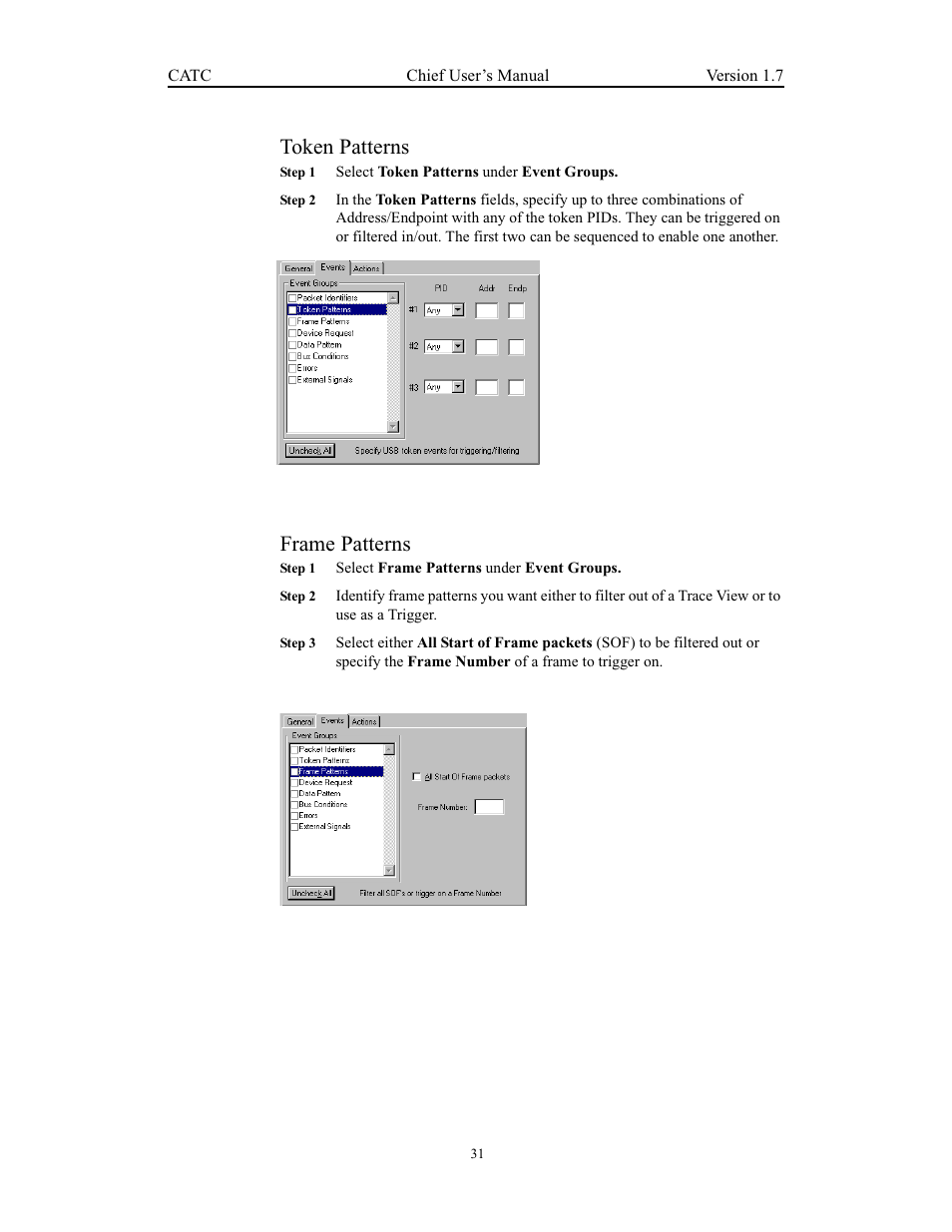 Token patterns, Frame patterns, Token patterns frame patterns | Teledyne LeCroy USB Chief - Users Manual User Manual | Page 39 / 133