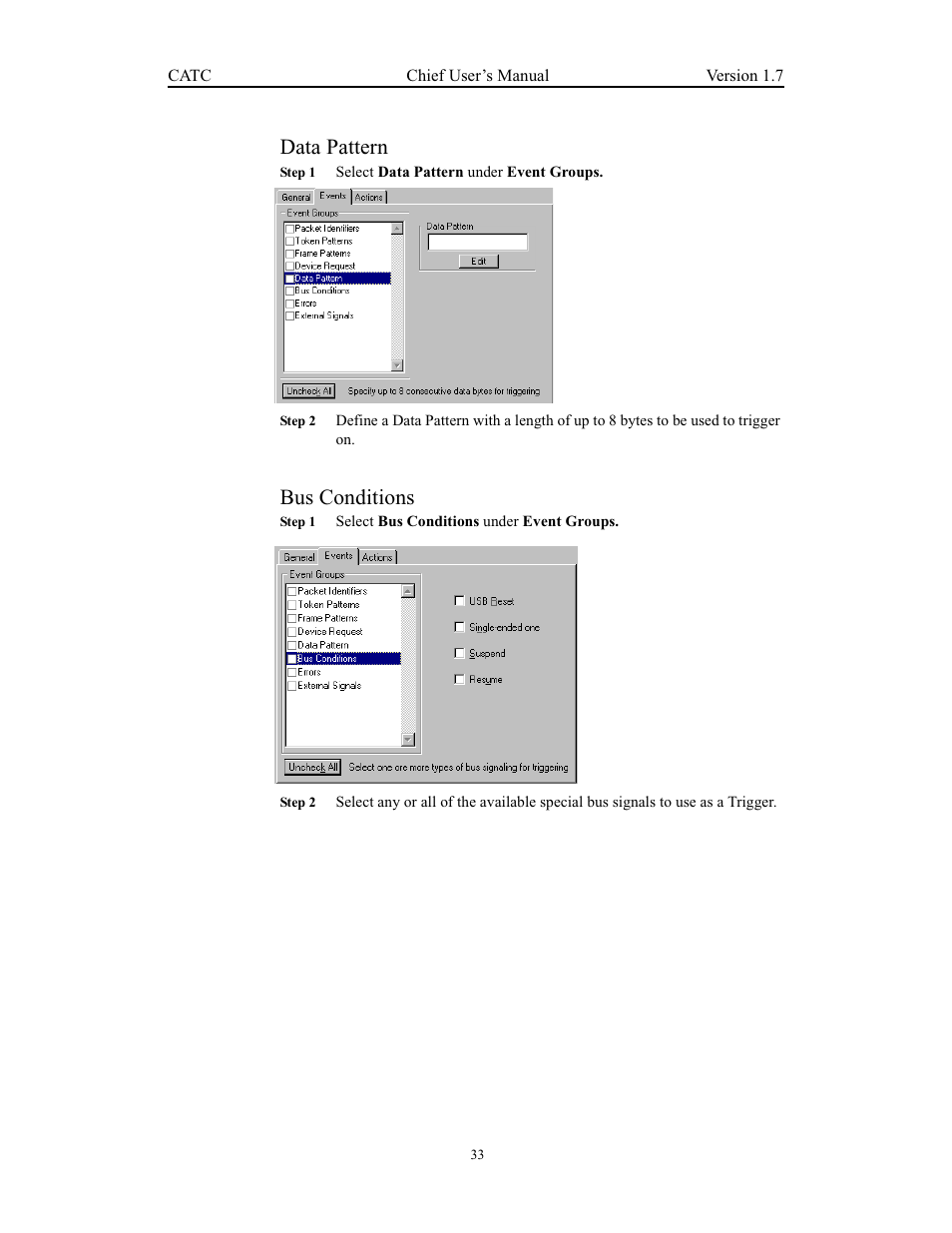 Data pattern, Bus conditions, Data pattern bus conditions | Teledyne LeCroy USB Chief - Users Manual User Manual | Page 41 / 133