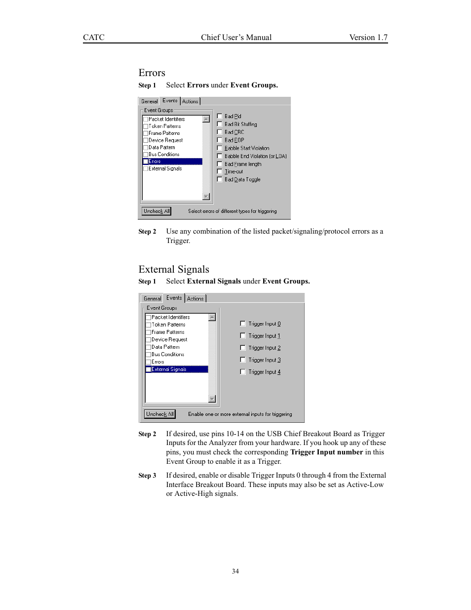 Errors, External signals, Errors external signals | Teledyne LeCroy USB Chief - Users Manual User Manual | Page 42 / 133