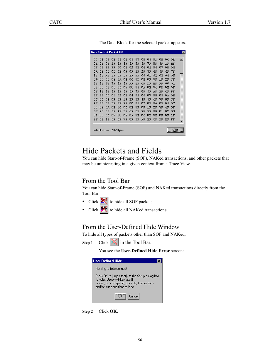 Hide packets and fields, From the tool bar, From the user-defined hide window | Teledyne LeCroy USB Chief - Users Manual User Manual | Page 64 / 133