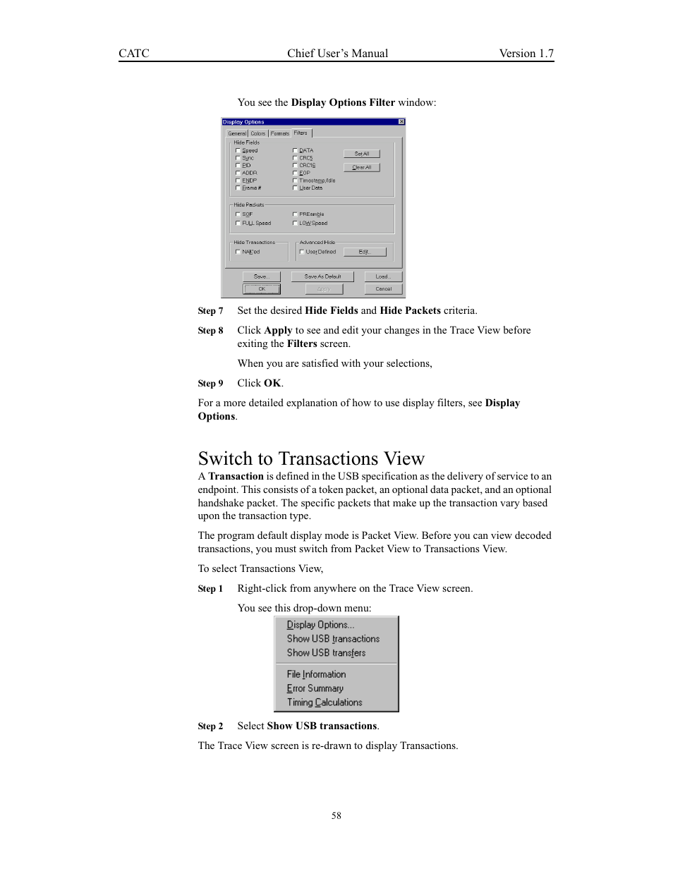 Switch to transactions view, Generating usb traffic | Teledyne LeCroy USB Chief - Users Manual User Manual | Page 66 / 133