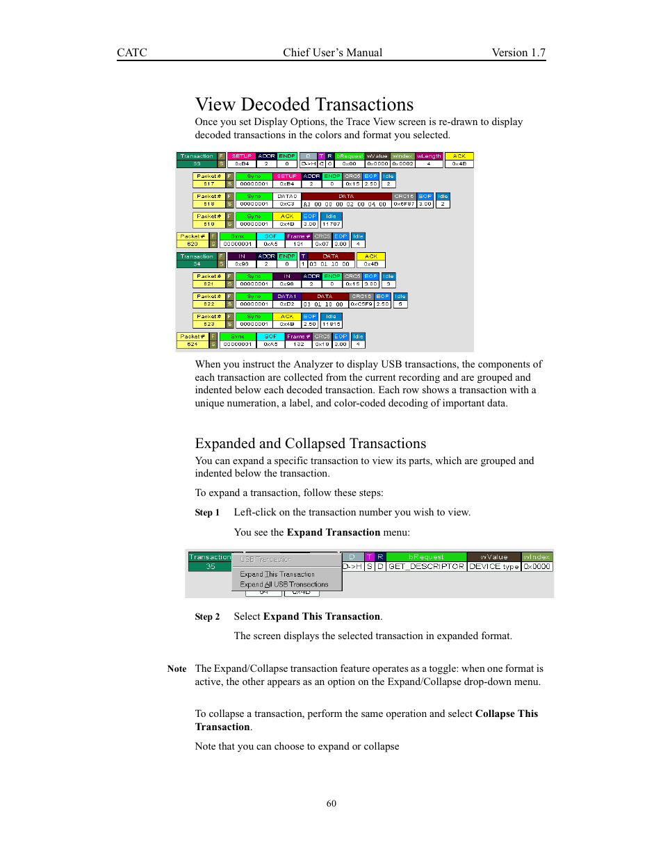 View decoded transactions, Expanded and collapsed transactions | Teledyne LeCroy USB Chief - Users Manual User Manual | Page 68 / 133