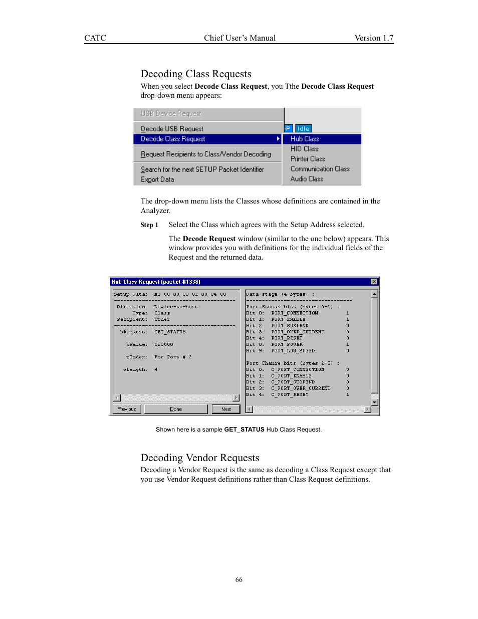 Decoding class requests, Decoding vendor requests, Decoding class requests decoding vendor requests | Teledyne LeCroy USB Chief - Users Manual User Manual | Page 74 / 133