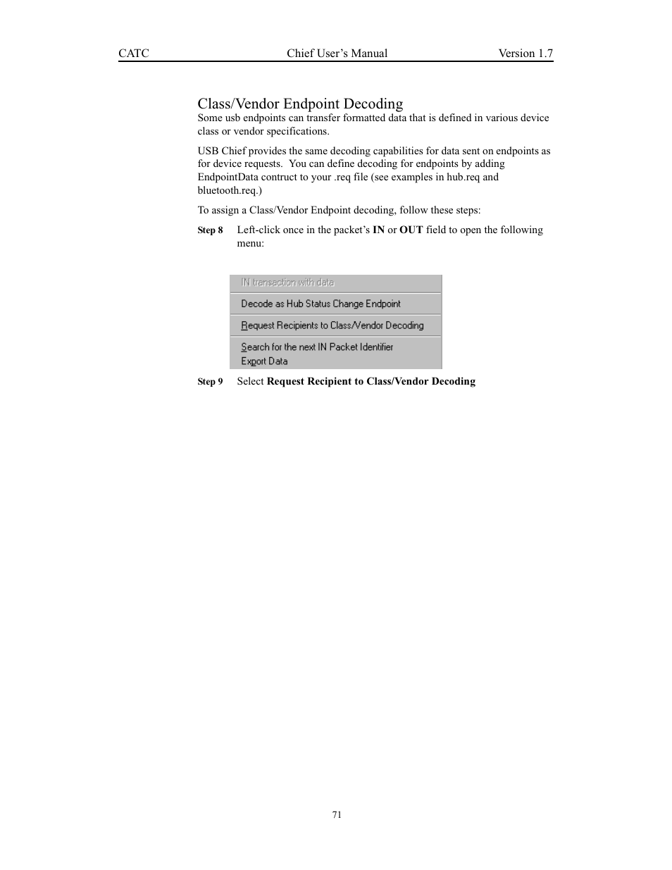 Class/vendor endpoint decoding | Teledyne LeCroy USB Chief - Users Manual User Manual | Page 79 / 133