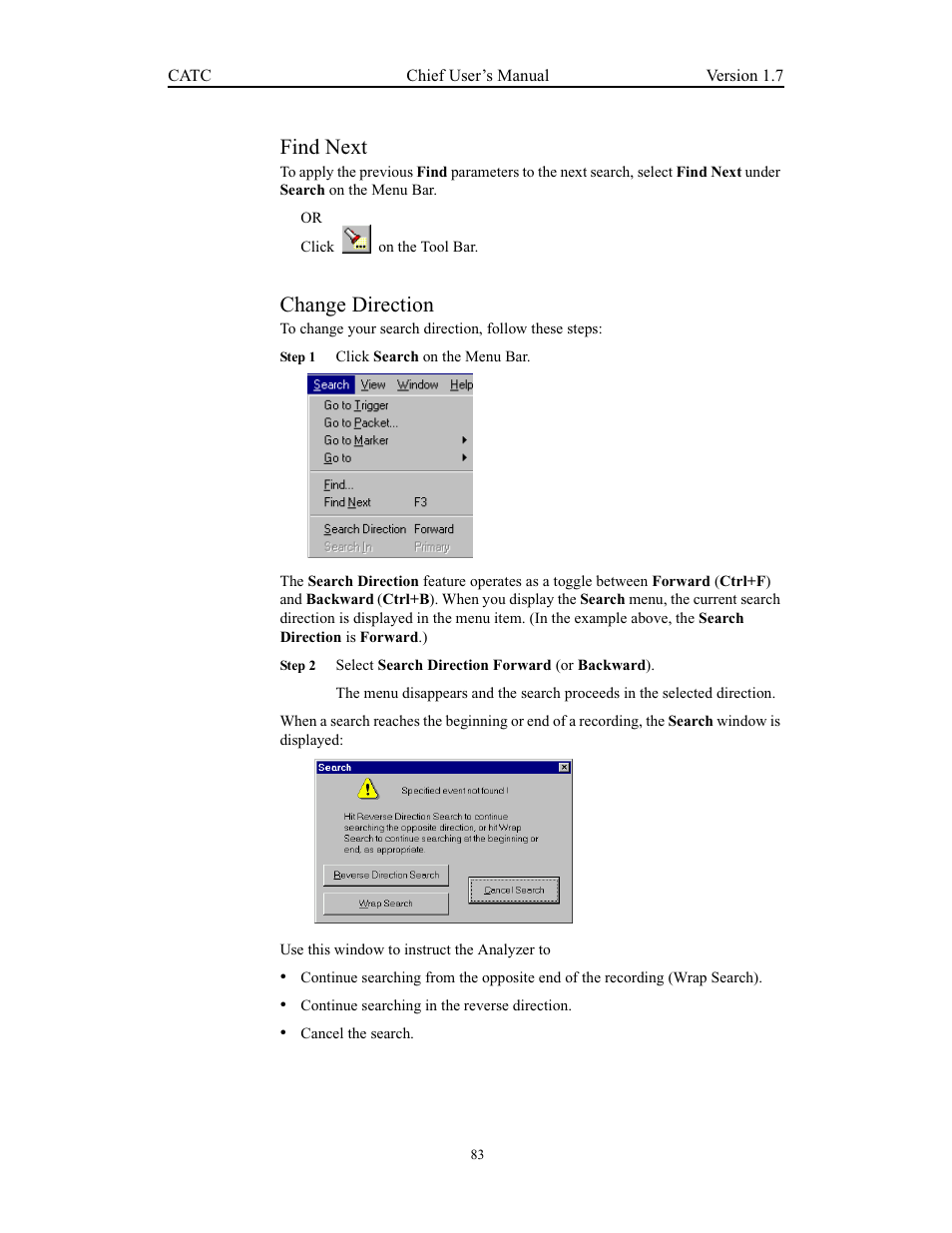 Find next, Change direction, Find next change direction | Teledyne LeCroy USB Chief - Users Manual User Manual | Page 91 / 133