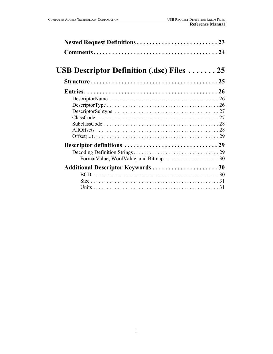 Usb descriptor definition (.dsc) files, Nested request definitions comments, Structure entries | Descriptor definitions, Additional descriptor keywords | Teledyne LeCroy USB File Based Decode Manual User Manual | Page 4 / 36