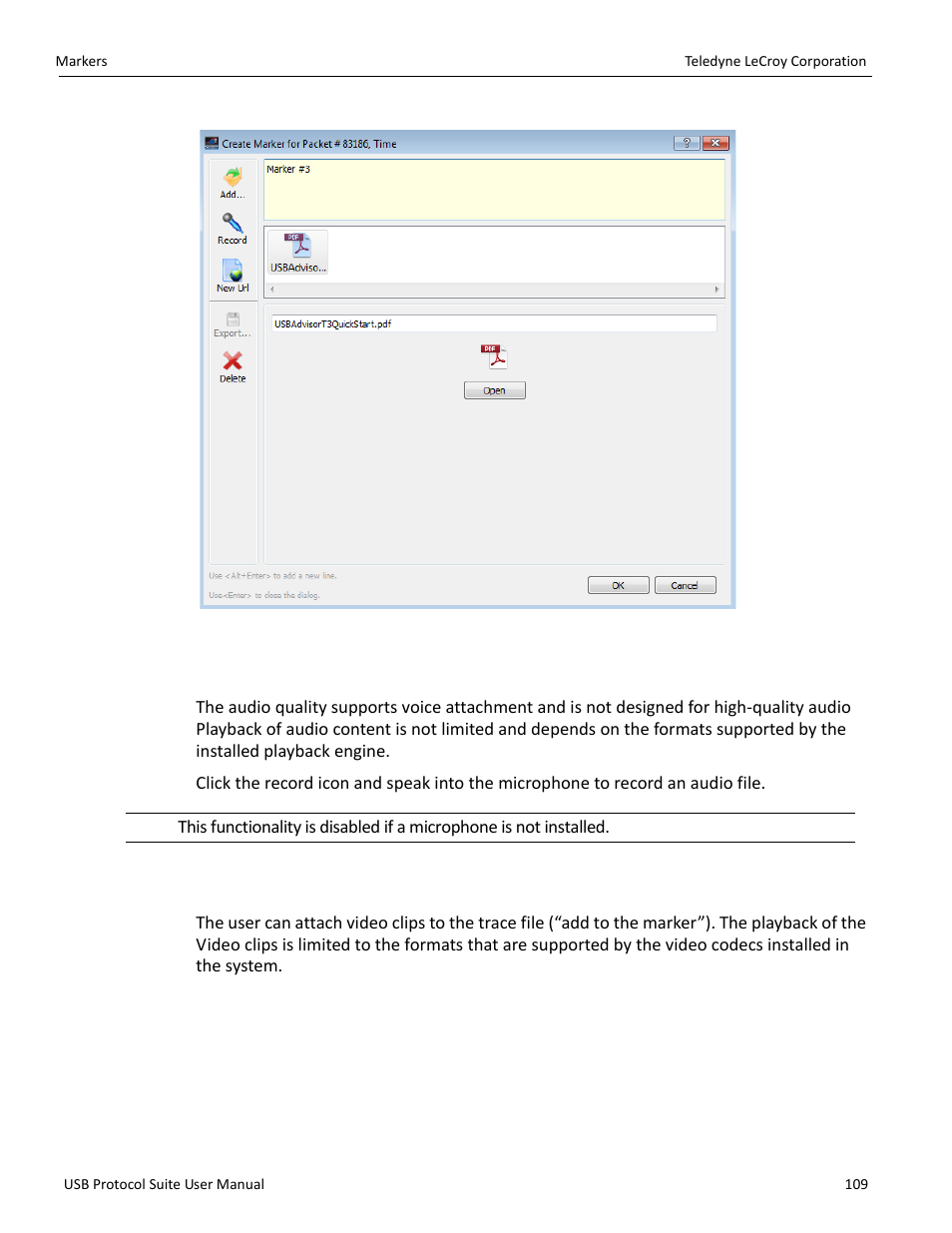 5 recording an audio file, 6 video files supported, Figure 5.8 on | Teledyne LeCroy USB Protocol Suite User Manual (Voyager_Advisor T3_Mercury) User Manual | Page 109 / 414