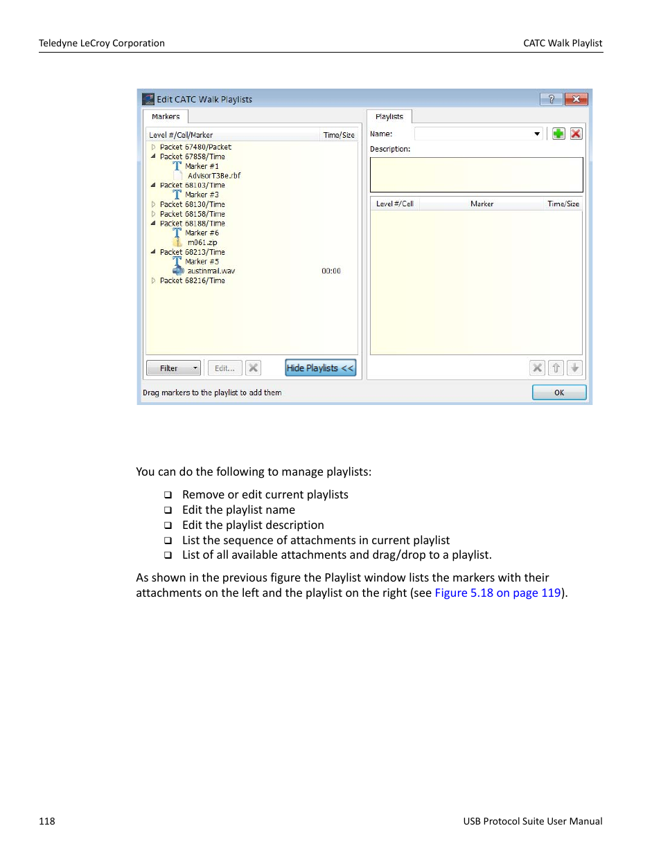 1 playlist functionality | Teledyne LeCroy USB Protocol Suite User Manual (Voyager_Advisor T3_Mercury) User Manual | Page 118 / 414