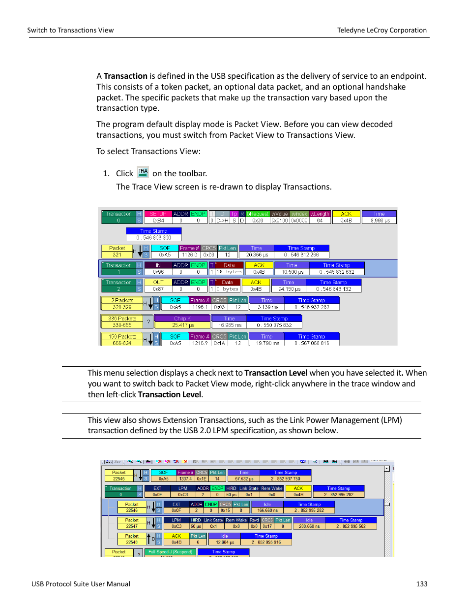 26 switch to transactions view, Switch to transactions | Teledyne LeCroy USB Protocol Suite User Manual (Voyager_Advisor T3_Mercury) User Manual | Page 133 / 414