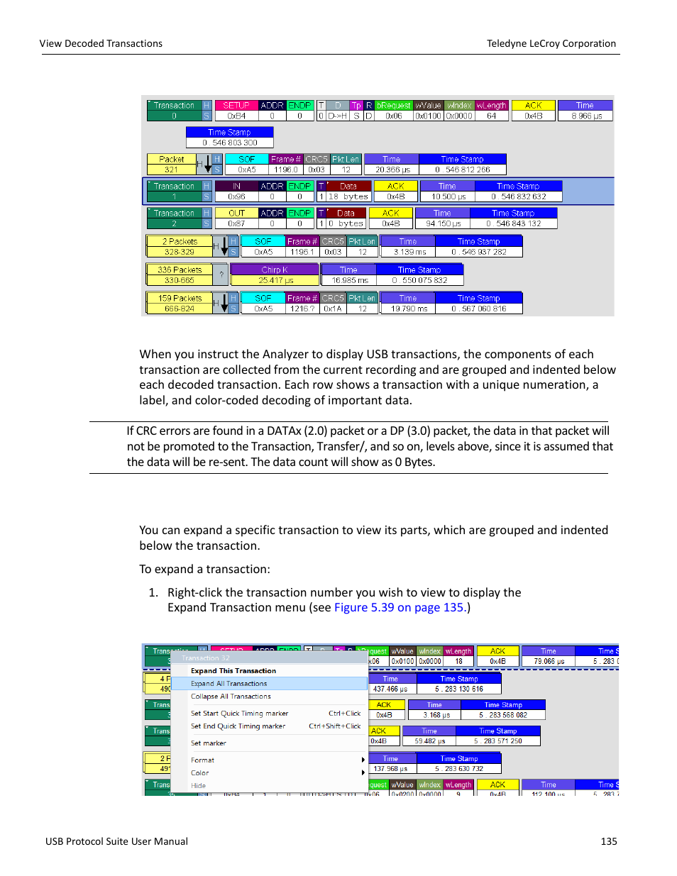 1 expanded and collapsed transactions | Teledyne LeCroy USB Protocol Suite User Manual (Voyager_Advisor T3_Mercury) User Manual | Page 135 / 414