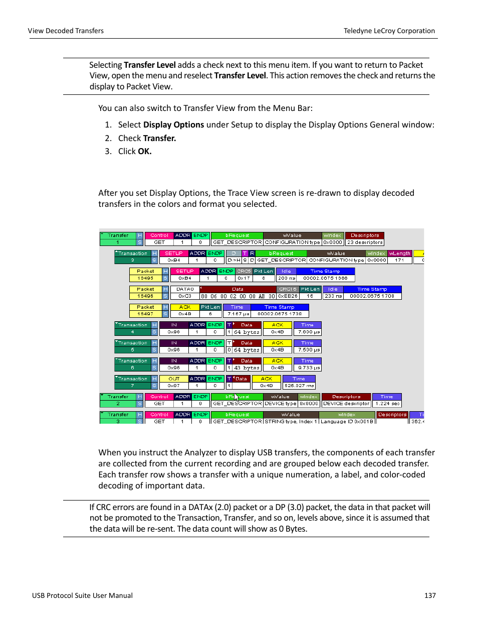 30 view decoded transfers | Teledyne LeCroy USB Protocol Suite User Manual (Voyager_Advisor T3_Mercury) User Manual | Page 137 / 414