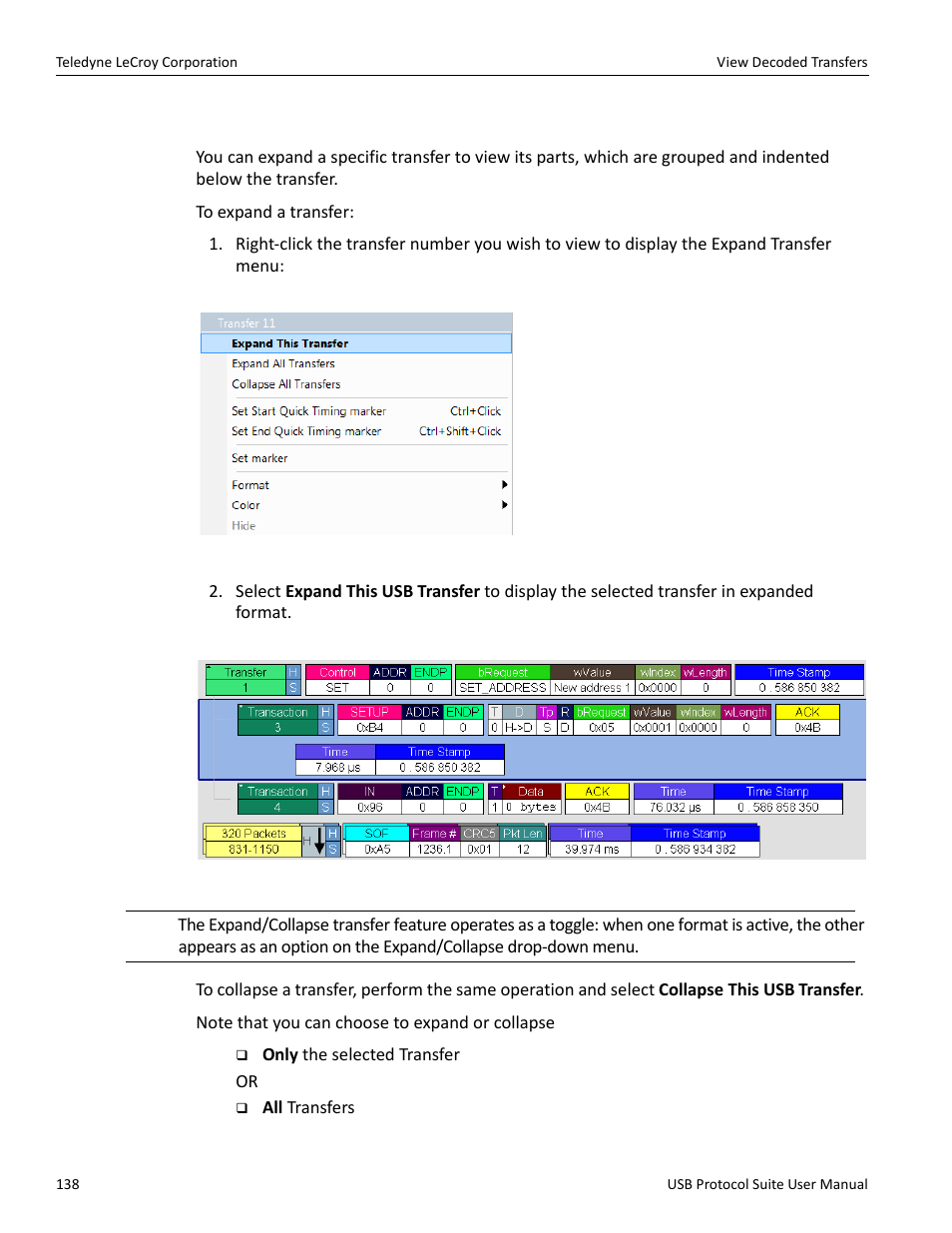 1 expanded and collapsed transfers | Teledyne LeCroy USB Protocol Suite User Manual (Voyager_Advisor T3_Mercury) User Manual | Page 138 / 414