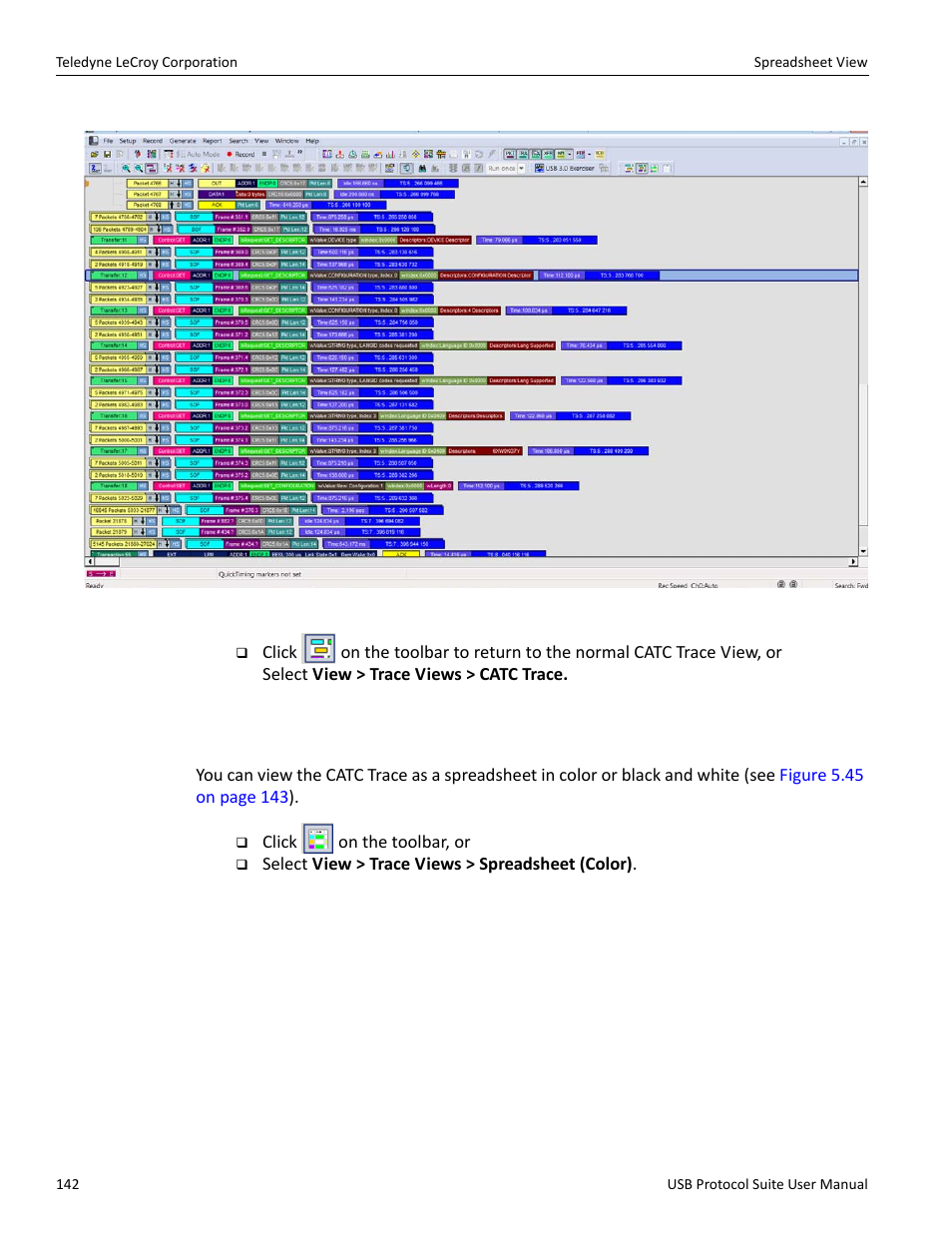 37 spreadsheet view, Spreadsheet view” on | Teledyne LeCroy USB Protocol Suite User Manual (Voyager_Advisor T3_Mercury) User Manual | Page 142 / 414