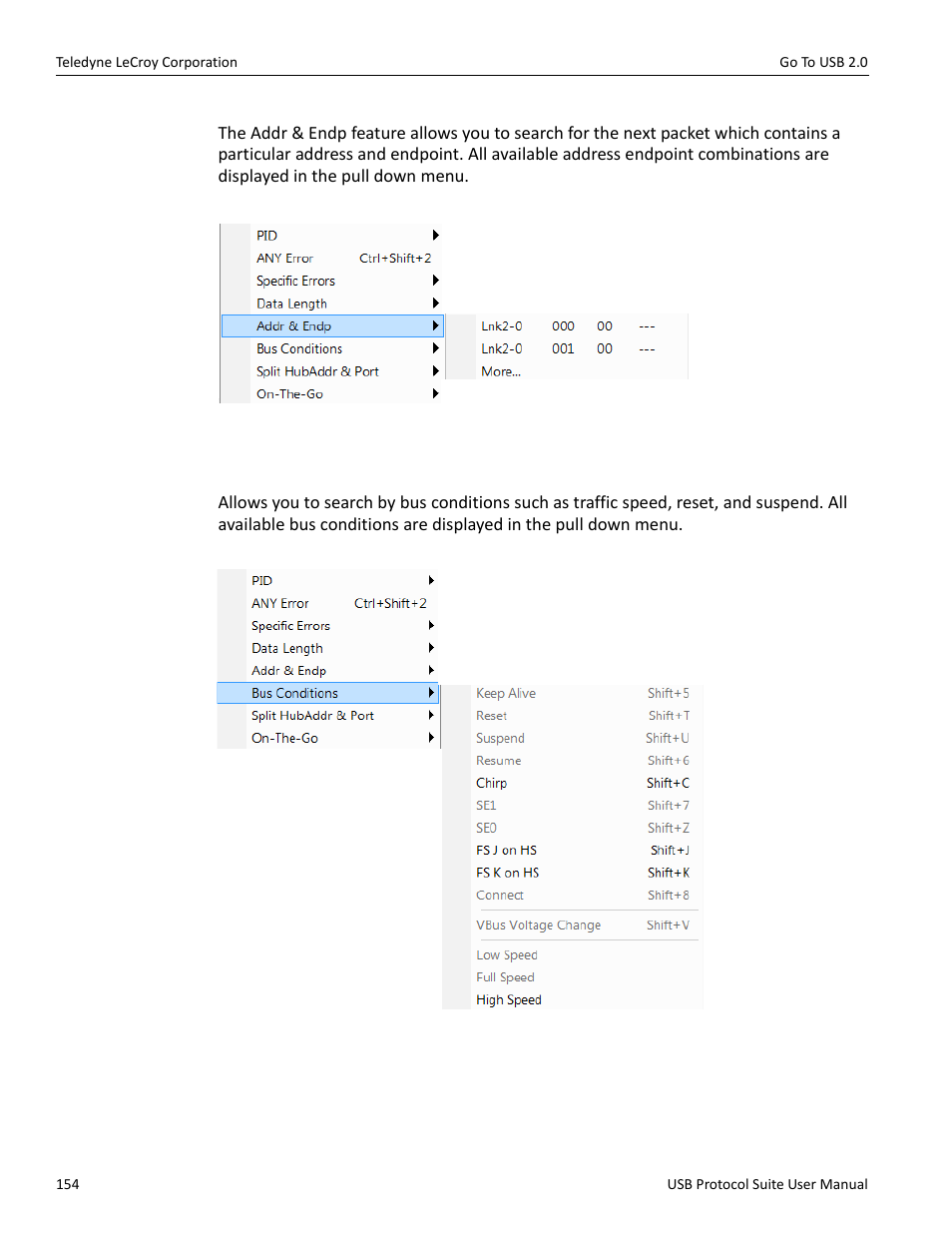 5 addr & endp, 6 bus conditions | Teledyne LeCroy USB Protocol Suite User Manual (Voyager_Advisor T3_Mercury) User Manual | Page 154 / 414