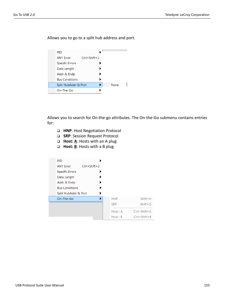 7 split hubaddr & port, 8 on-the-go | Teledyne LeCroy USB Protocol Suite User Manual (Voyager_Advisor T3_Mercury) User Manual | Page 155 / 414