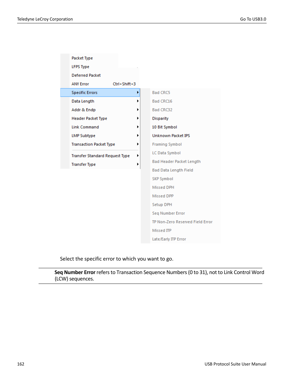 5 specific errors | Teledyne LeCroy USB Protocol Suite User Manual (Voyager_Advisor T3_Mercury) User Manual | Page 162 / 414