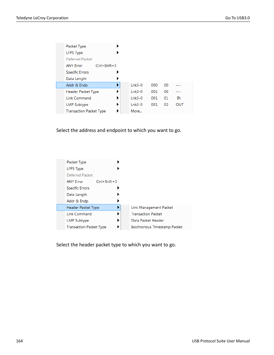 7 address and endpoint, 8 header packet type | Teledyne LeCroy USB Protocol Suite User Manual (Voyager_Advisor T3_Mercury) User Manual | Page 164 / 414