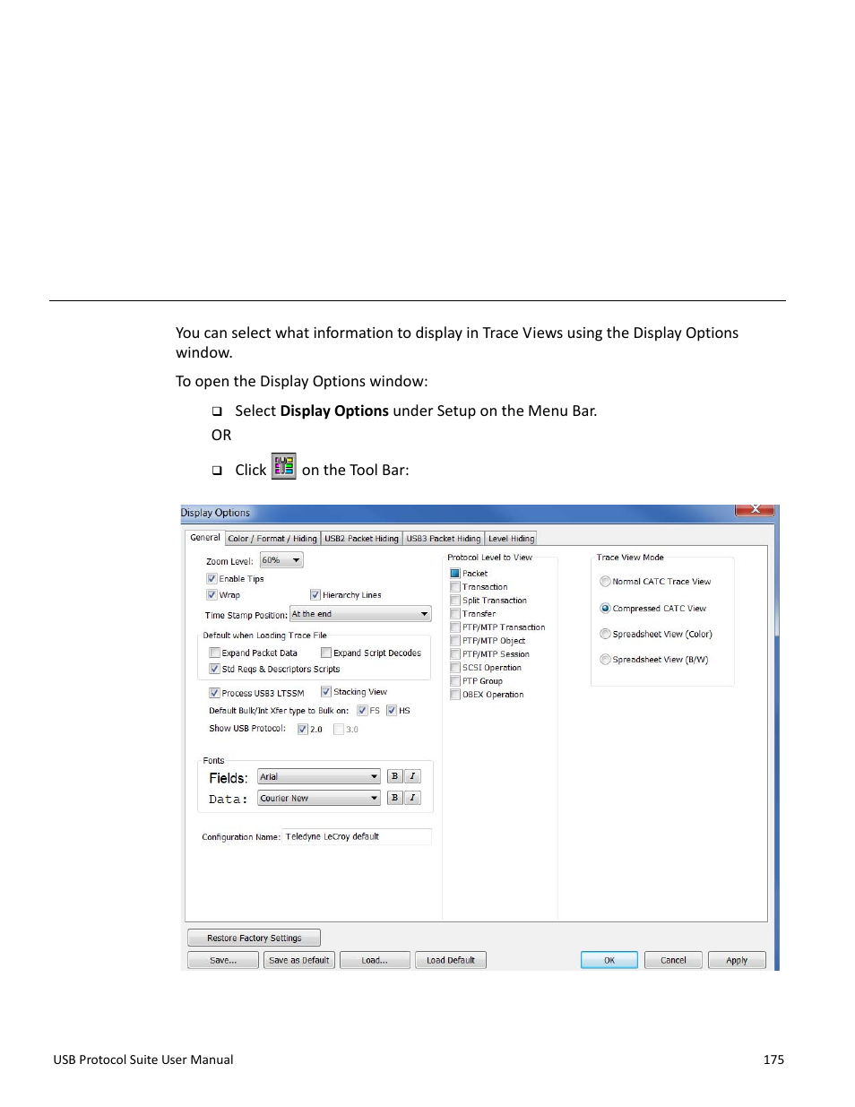 Display options, Chapter 7: display options, Chapter 7 | Teledyne LeCroy USB Protocol Suite User Manual (Voyager_Advisor T3_Mercury) User Manual | Page 175 / 414