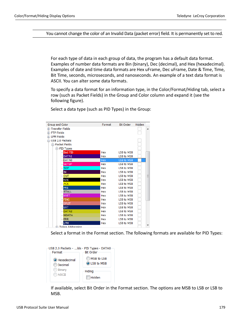 2 formats display options | Teledyne LeCroy USB Protocol Suite User Manual (Voyager_Advisor T3_Mercury) User Manual | Page 179 / 414