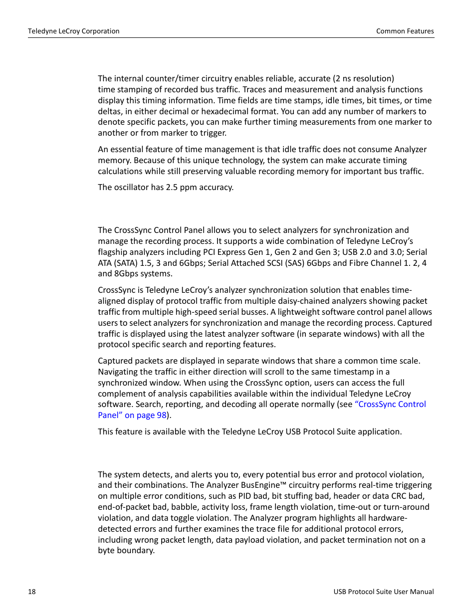 2 accurate time measurement (voyager, advisor t3), 3 crosssync control panel (voyager, advisor t3), 4 comprehensive error detection and analysis | Teledyne LeCroy USB Protocol Suite User Manual (Voyager_Advisor T3_Mercury) User Manual | Page 18 / 414