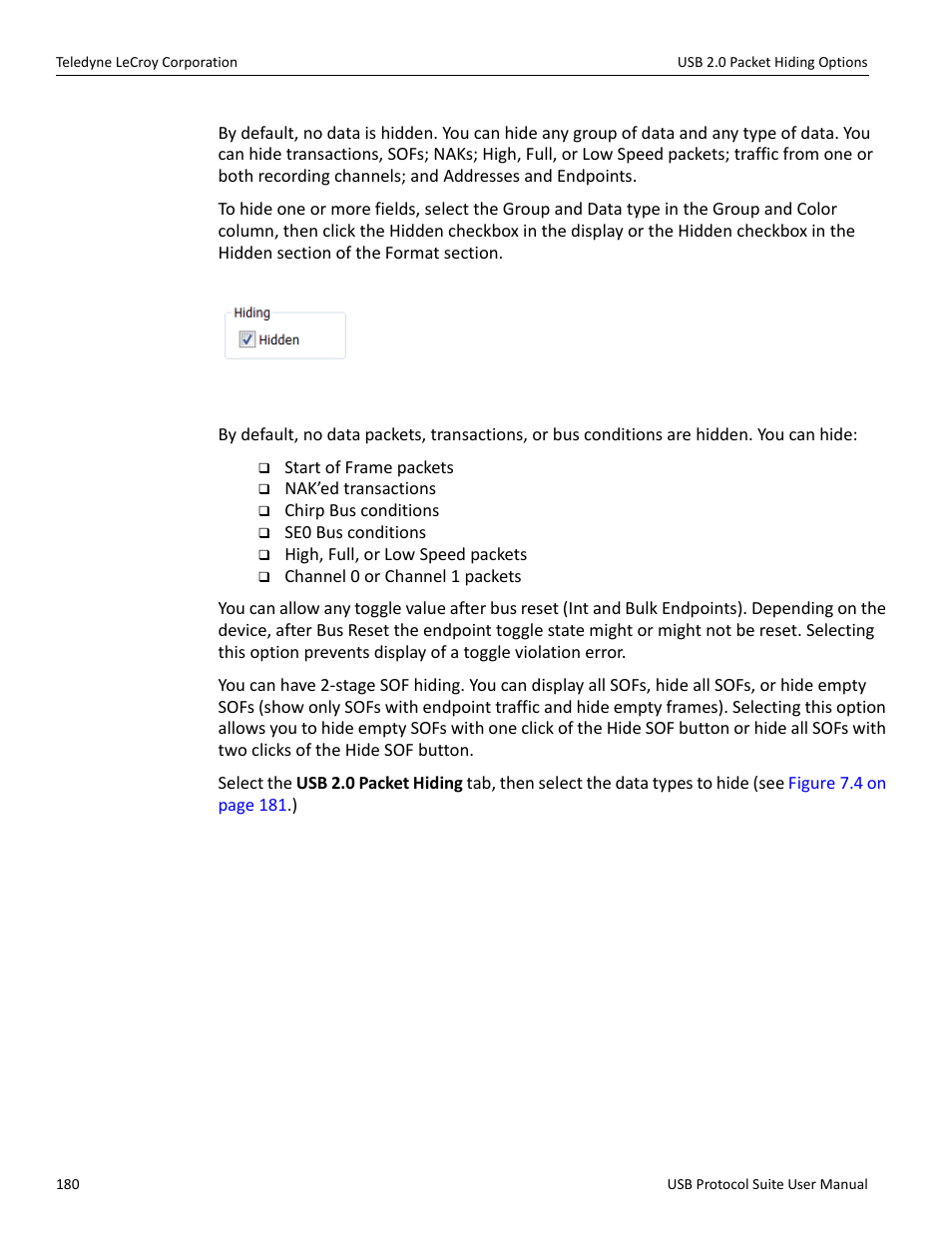 3 hiding display options, 3 usb 2.0 packet hiding options | Teledyne LeCroy USB Protocol Suite User Manual (Voyager_Advisor T3_Mercury) User Manual | Page 180 / 414