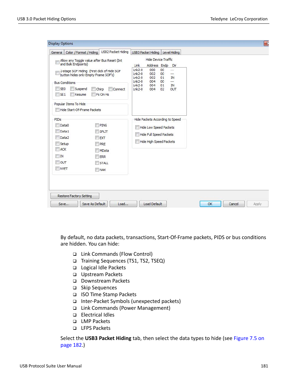 4 usb 3.0 packet hiding options, Figure 7.4 on | Teledyne LeCroy USB Protocol Suite User Manual (Voyager_Advisor T3_Mercury) User Manual | Page 181 / 414