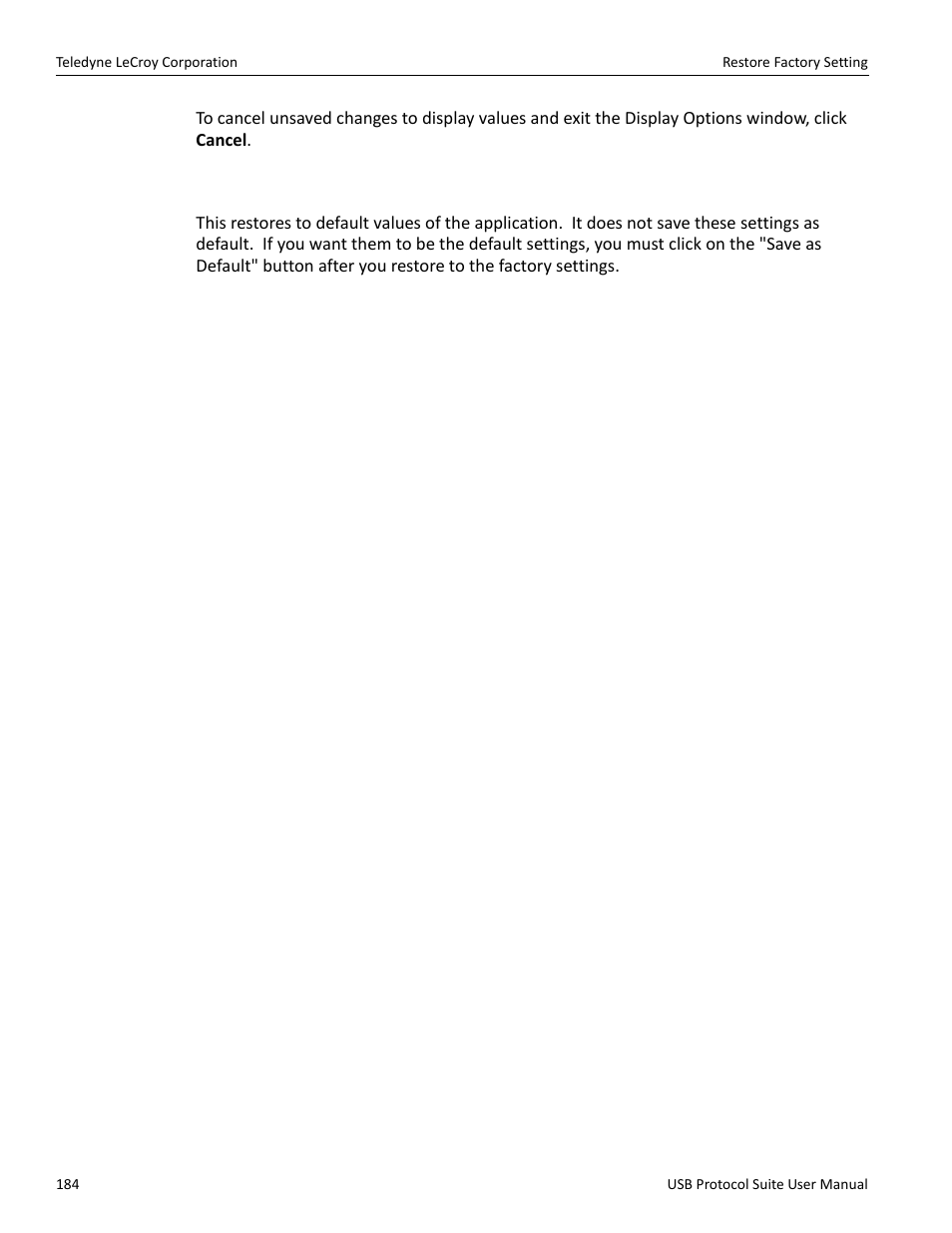 7 restore factory setting | Teledyne LeCroy USB Protocol Suite User Manual (Voyager_Advisor T3_Mercury) User Manual | Page 184 / 414