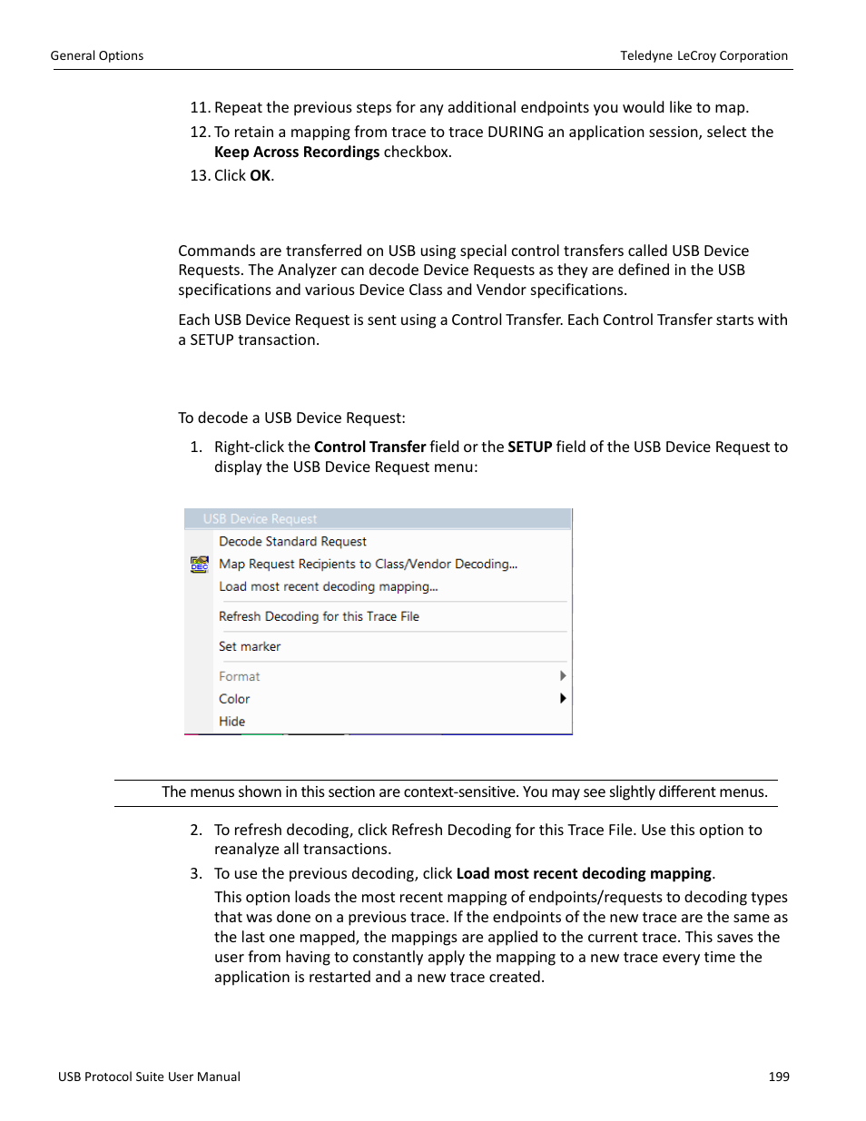 3 general options, 1 decoding usb device requests | Teledyne LeCroy USB Protocol Suite User Manual (Voyager_Advisor T3_Mercury) User Manual | Page 199 / 414