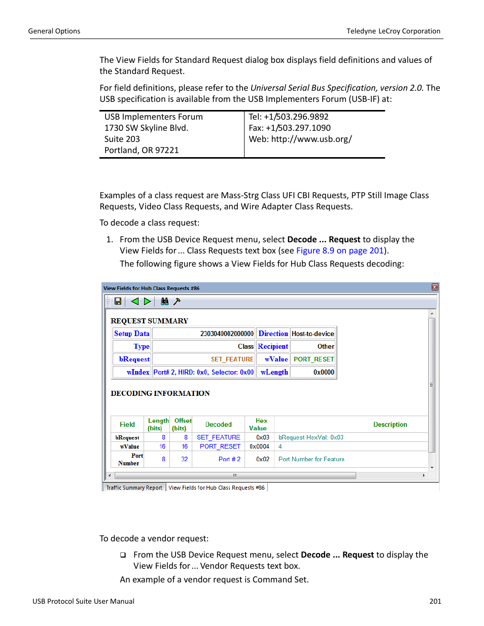 3 decoding class requests, 4 decoding vendor requests | Teledyne LeCroy USB Protocol Suite User Manual (Voyager_Advisor T3_Mercury) User Manual | Page 201 / 414