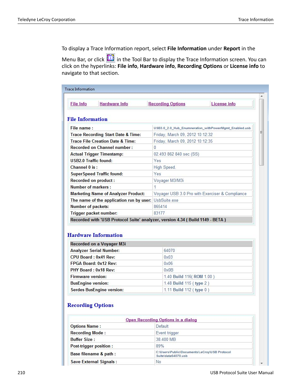 2 trace information, Trace information” on | Teledyne LeCroy USB Protocol Suite User Manual (Voyager_Advisor T3_Mercury) User Manual | Page 210 / 414