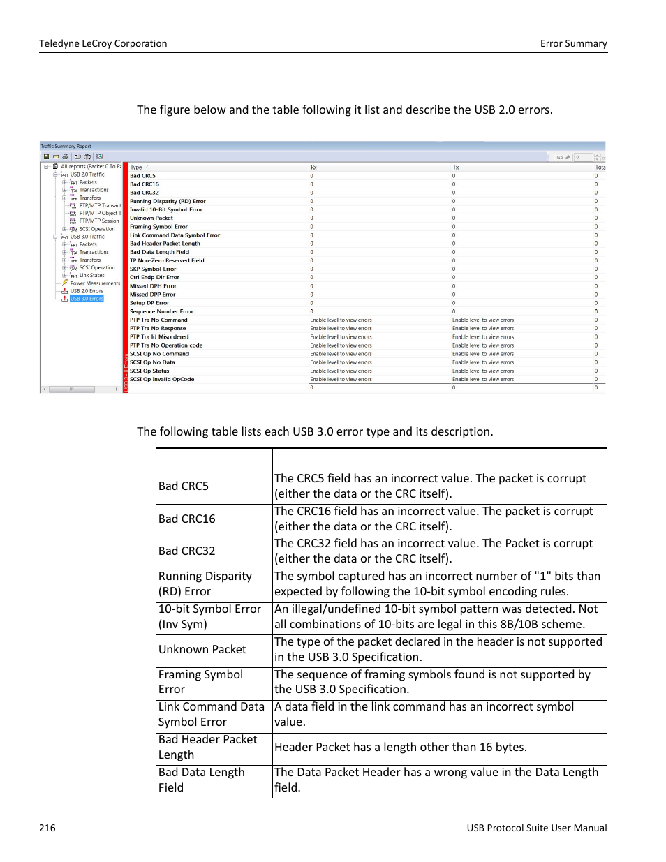 2 usb 3.0 errors, Figure 9.6 on | Teledyne LeCroy USB Protocol Suite User Manual (Voyager_Advisor T3_Mercury) User Manual | Page 216 / 414