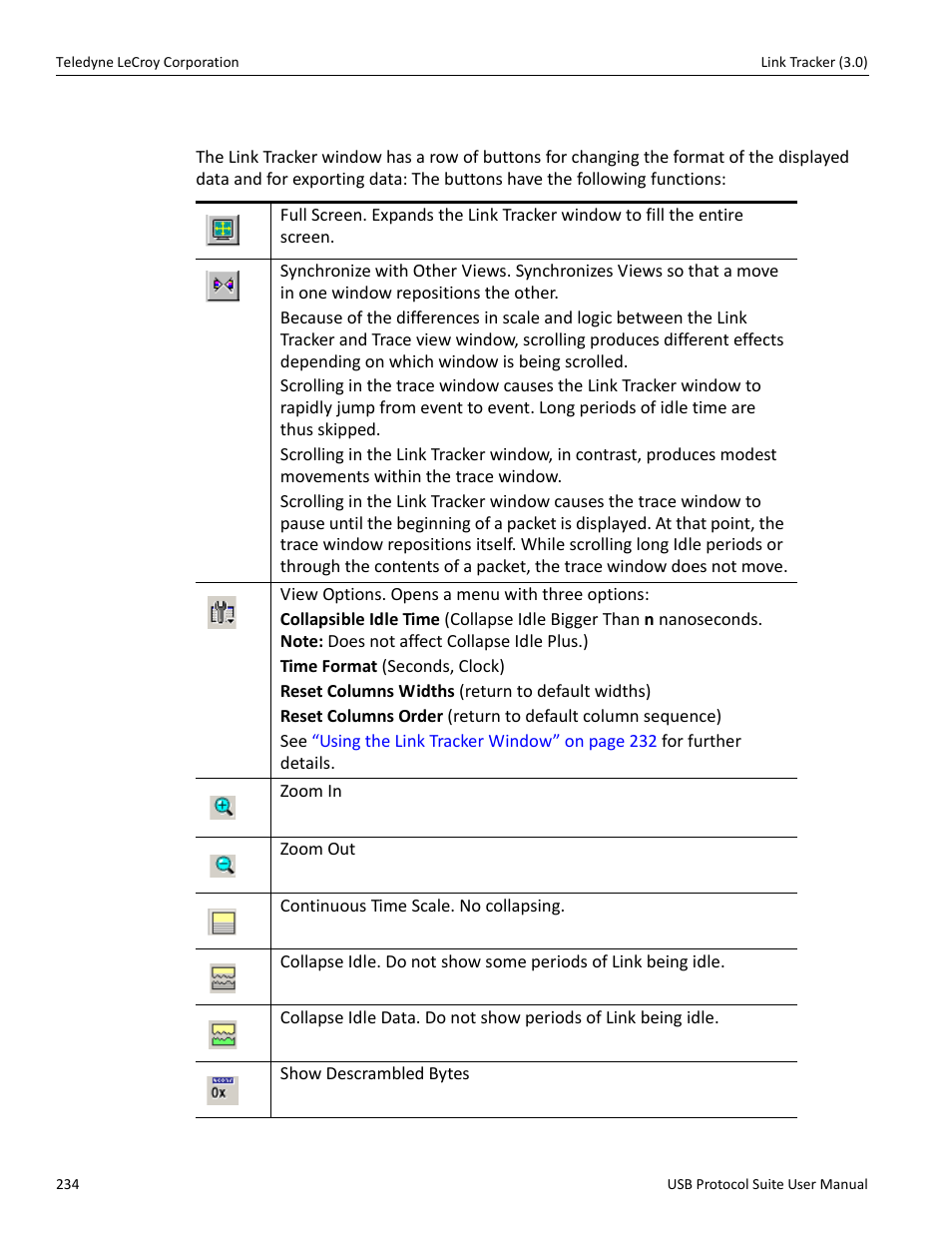2 link tracker buttons, Link | Teledyne LeCroy USB Protocol Suite User Manual (Voyager_Advisor T3_Mercury) User Manual | Page 234 / 414