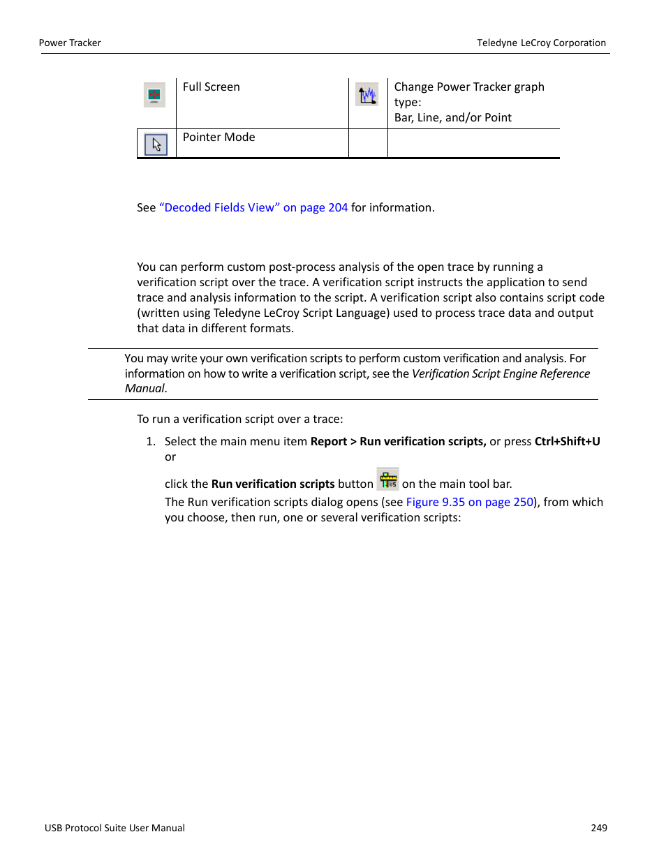 2 decoded fields view, 3 running verification scripts, Running verification | Teledyne LeCroy USB Protocol Suite User Manual (Voyager_Advisor T3_Mercury) User Manual | Page 249 / 414