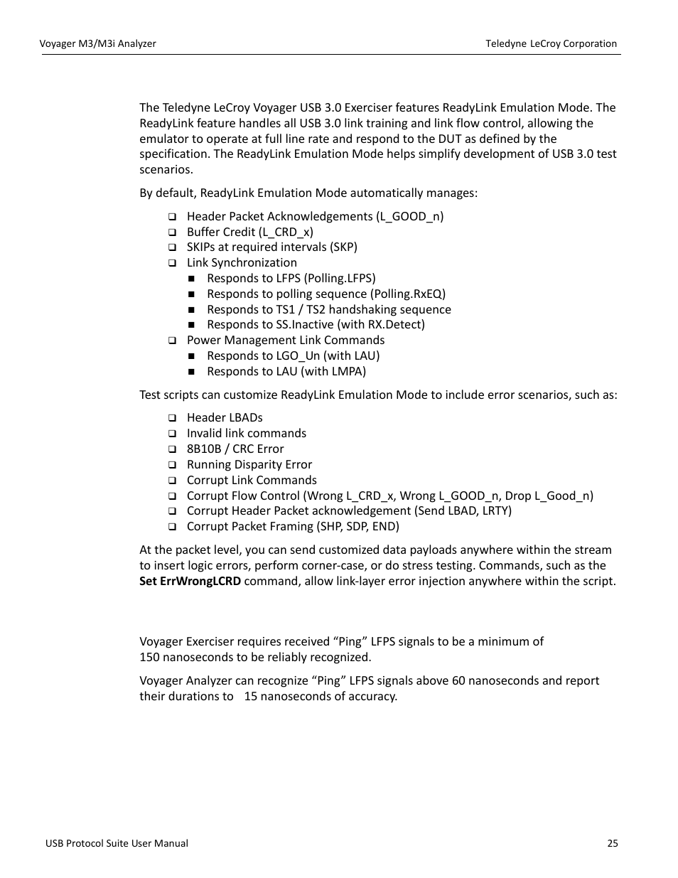 Readylink™ emulation, 6 notes on lfps signals | Teledyne LeCroy USB Protocol Suite User Manual (Voyager_Advisor T3_Mercury) User Manual | Page 25 / 414