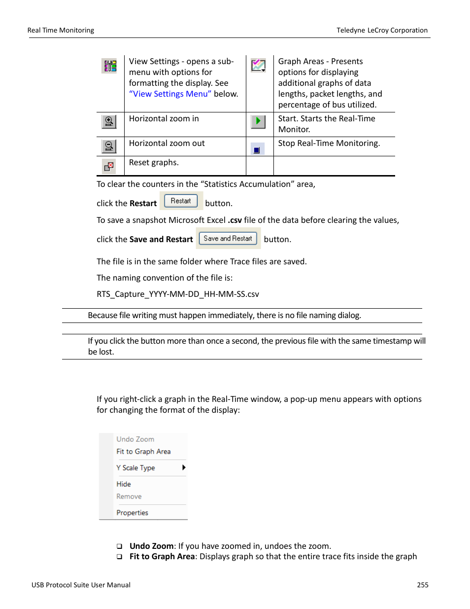 2 real-time statistical monitor pop-up menu | Teledyne LeCroy USB Protocol Suite User Manual (Voyager_Advisor T3_Mercury) User Manual | Page 255 / 414