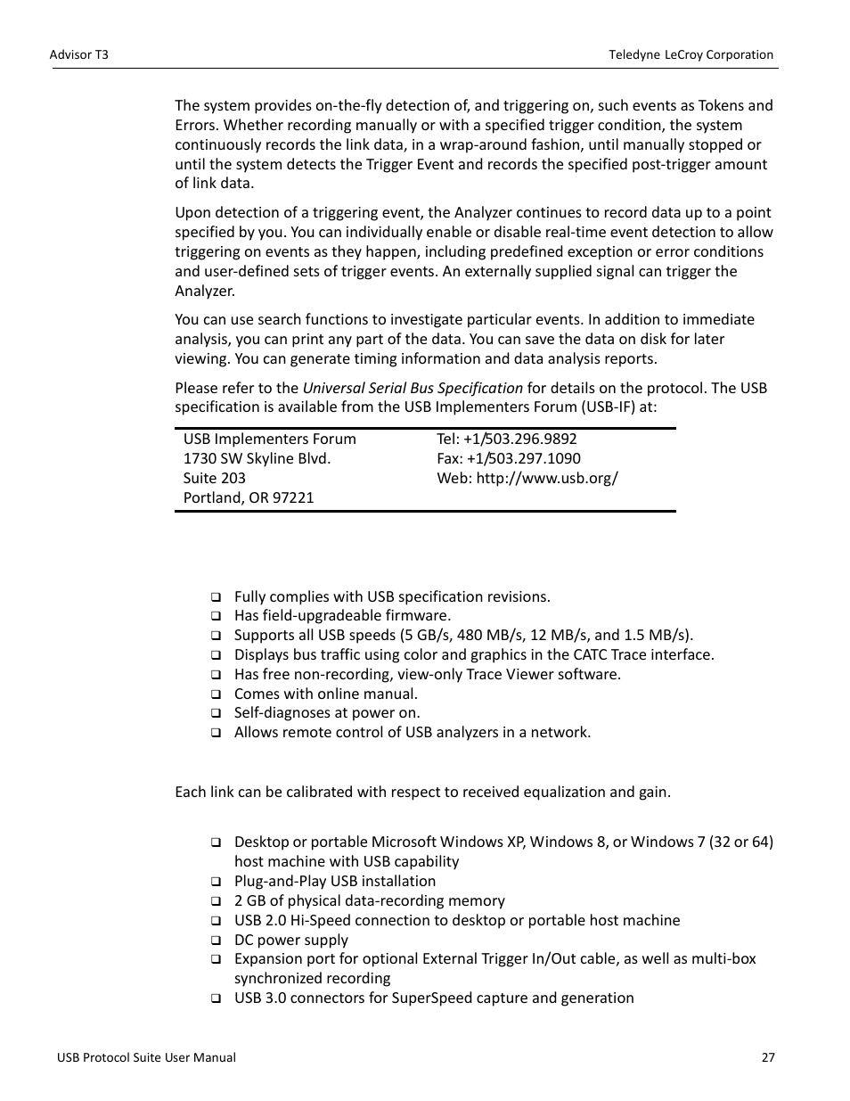 2 features, General, Flexible 3.0 calibration | Physical components | Teledyne LeCroy USB Protocol Suite User Manual (Voyager_Advisor T3_Mercury) User Manual | Page 27 / 414