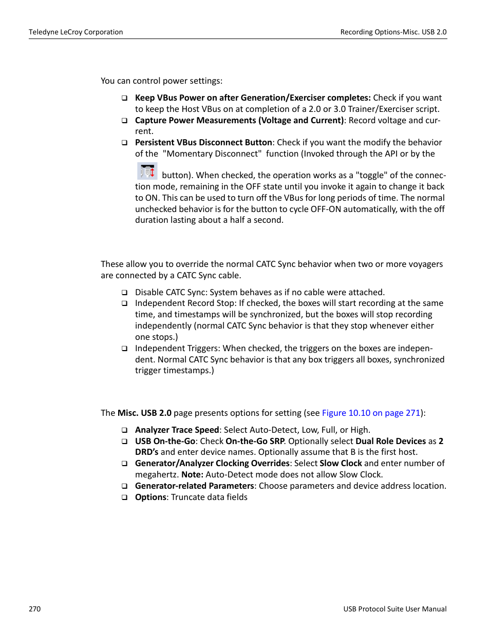 9 vbus power, 10 catc sync (voyager and advisort3 only), 3 recording options-misc. usb 2.0 | Teledyne LeCroy USB Protocol Suite User Manual (Voyager_Advisor T3_Mercury) User Manual | Page 270 / 414