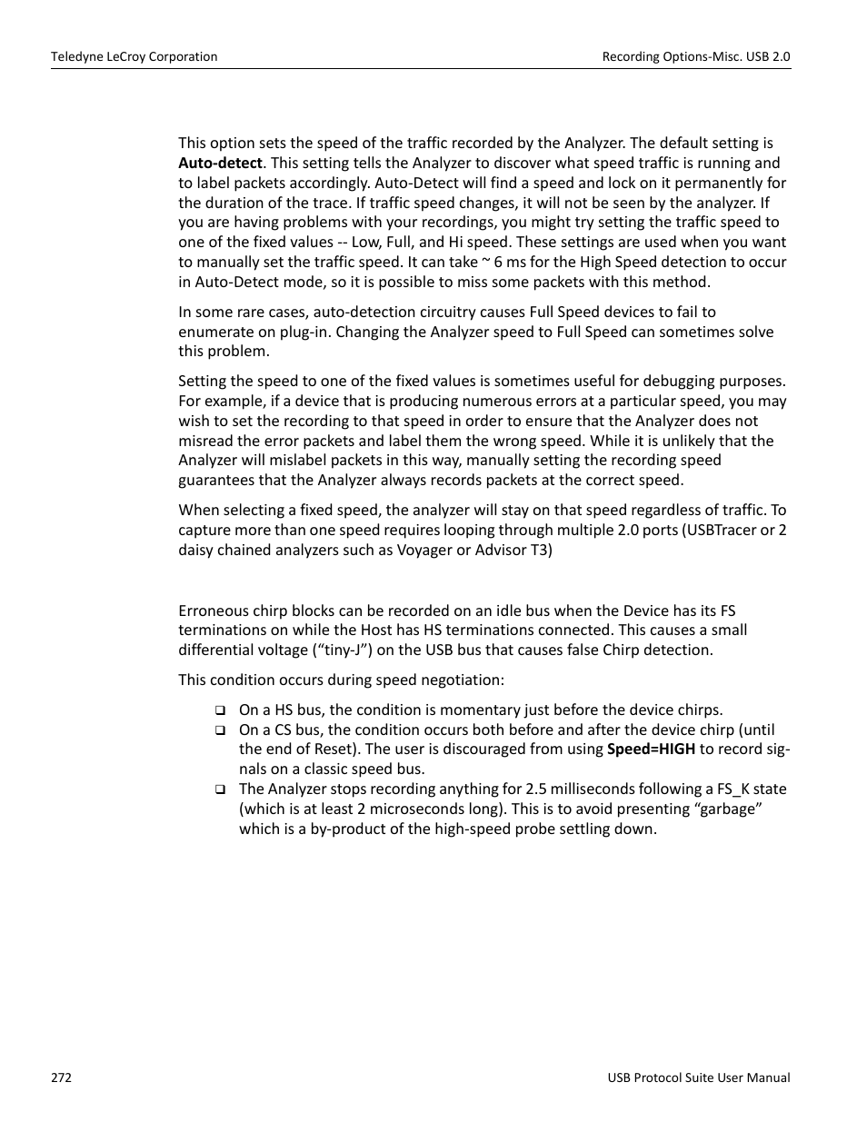 1 analyzer trace speed, Notes on hi speed recordings | Teledyne LeCroy USB Protocol Suite User Manual (Voyager_Advisor T3_Mercury) User Manual | Page 272 / 414