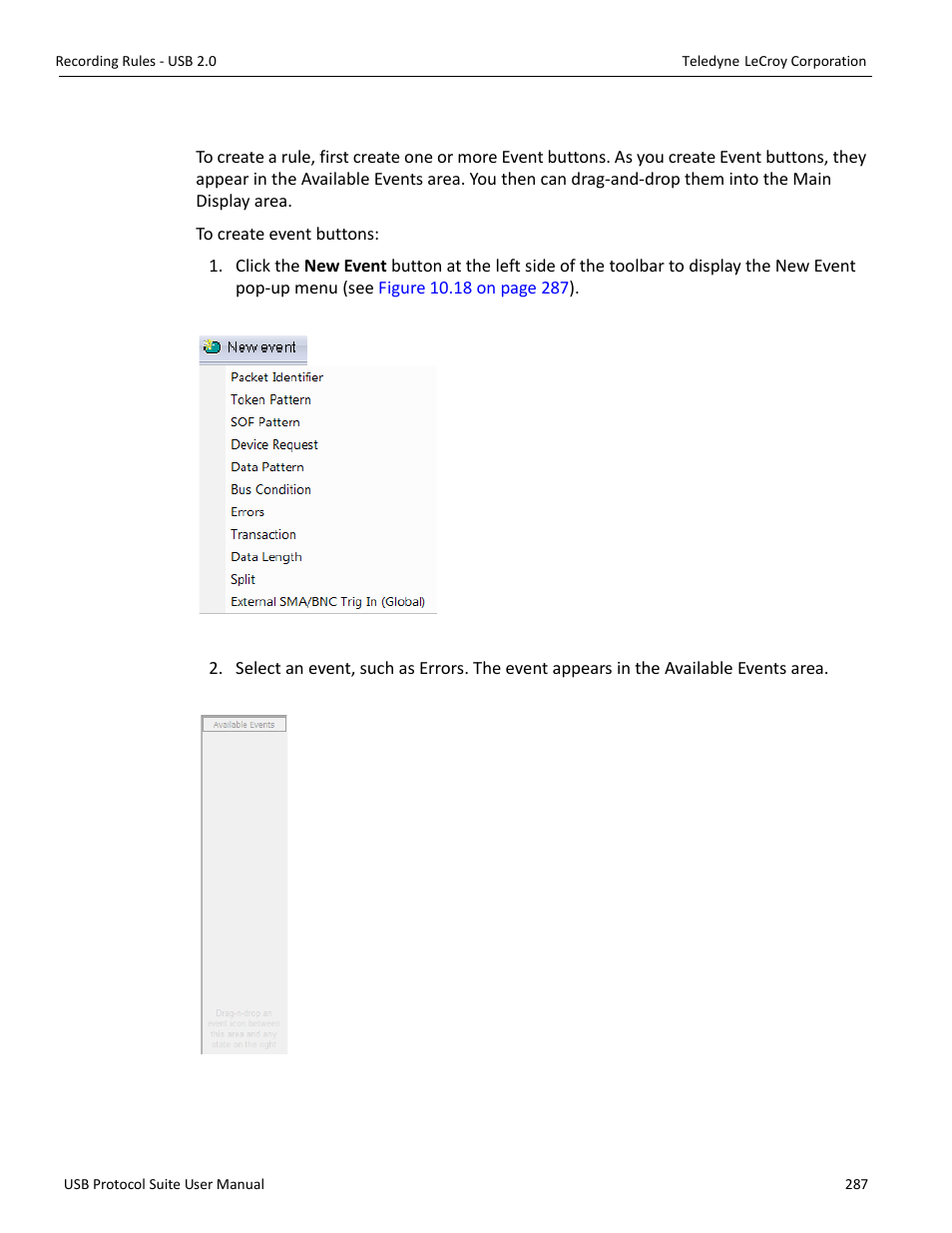 3 creating event buttons | Teledyne LeCroy USB Protocol Suite User Manual (Voyager_Advisor T3_Mercury) User Manual | Page 287 / 414