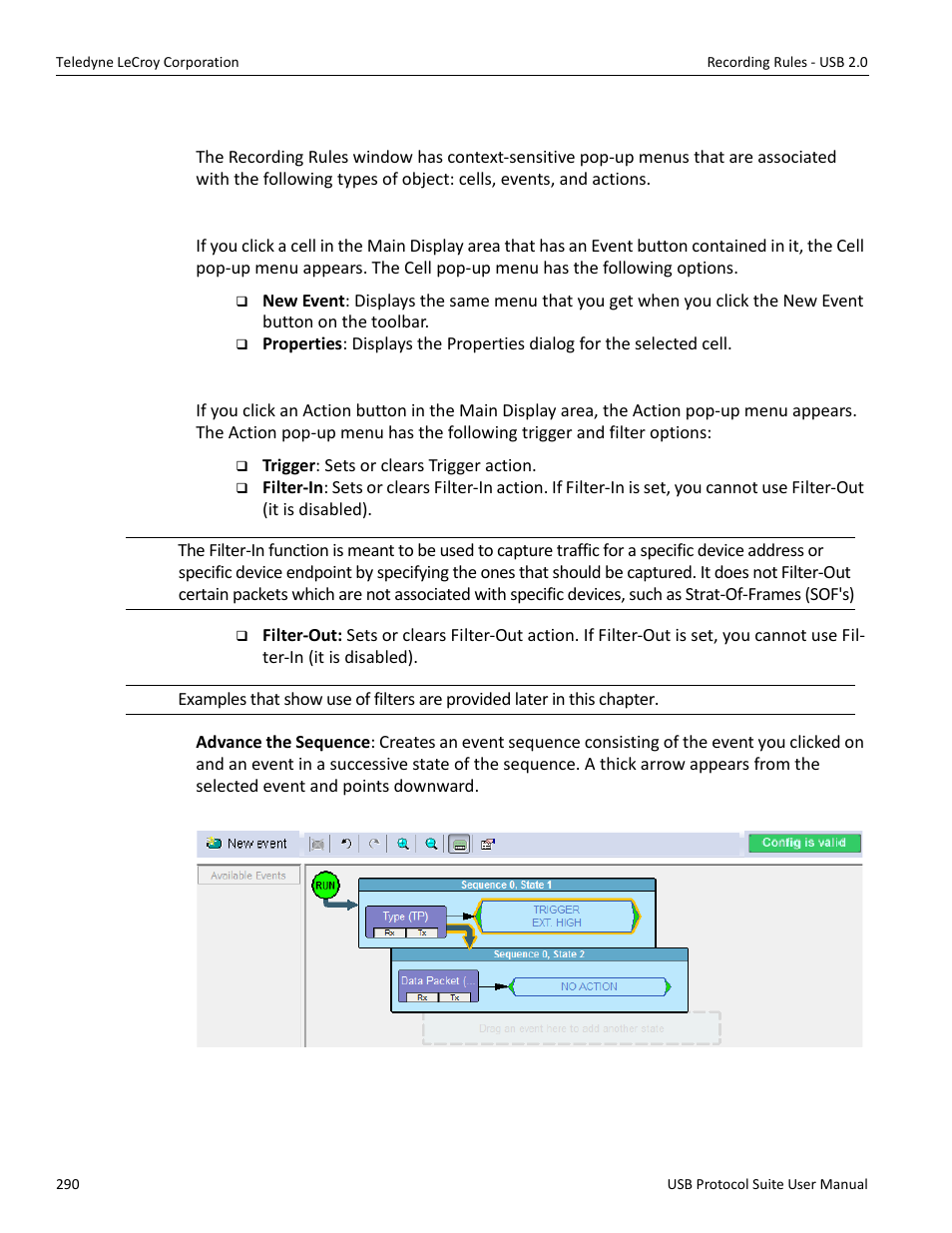 6 recording rules pop-up menus, Cell pop-up menu, Action pop-up menu | Teledyne LeCroy USB Protocol Suite User Manual (Voyager_Advisor T3_Mercury) User Manual | Page 290 / 414