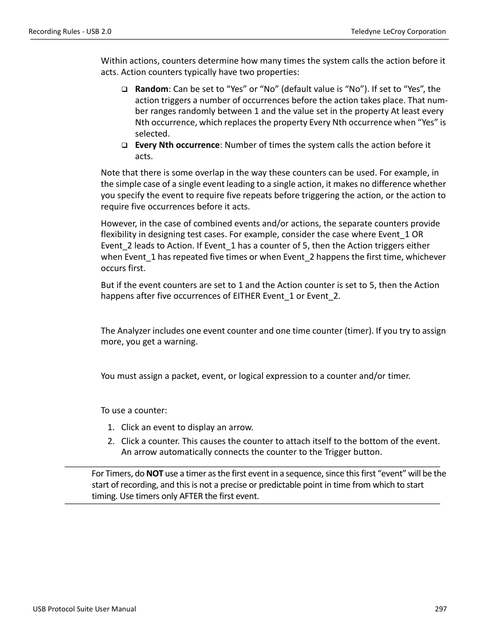 Number of analyzer counters and timers, Packets, Using a counter | Teledyne LeCroy USB Protocol Suite User Manual (Voyager_Advisor T3_Mercury) User Manual | Page 297 / 414